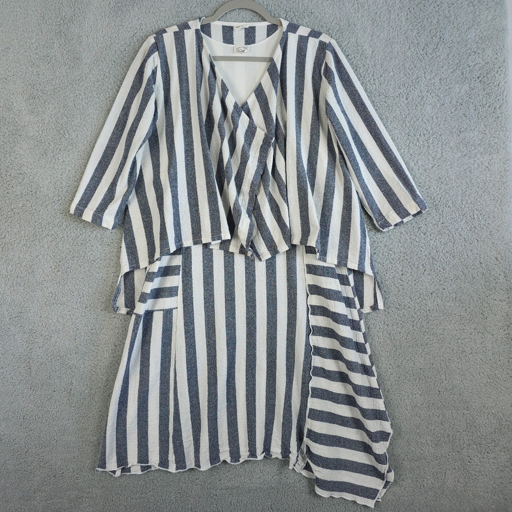 Et Lois Dress Jacket Set Womens XS Blue White Striped Asymmetrical Langenlook